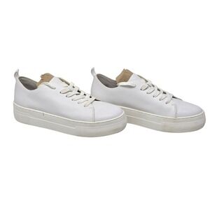 Deltan Chloe Leather Platform Sneakers White Lace Up Women's Size 7.5 Minimalist